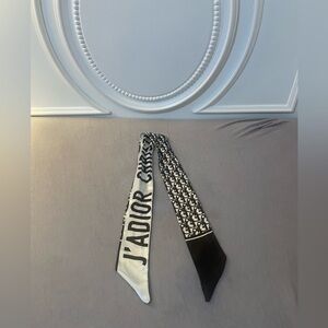 Dior Black & White J'ADIOR Logo Silk Twilly
